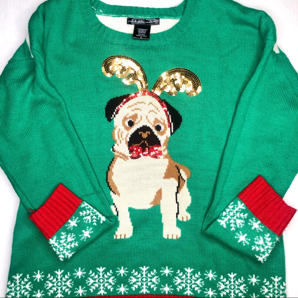United States Sweater XL Christmas Pug